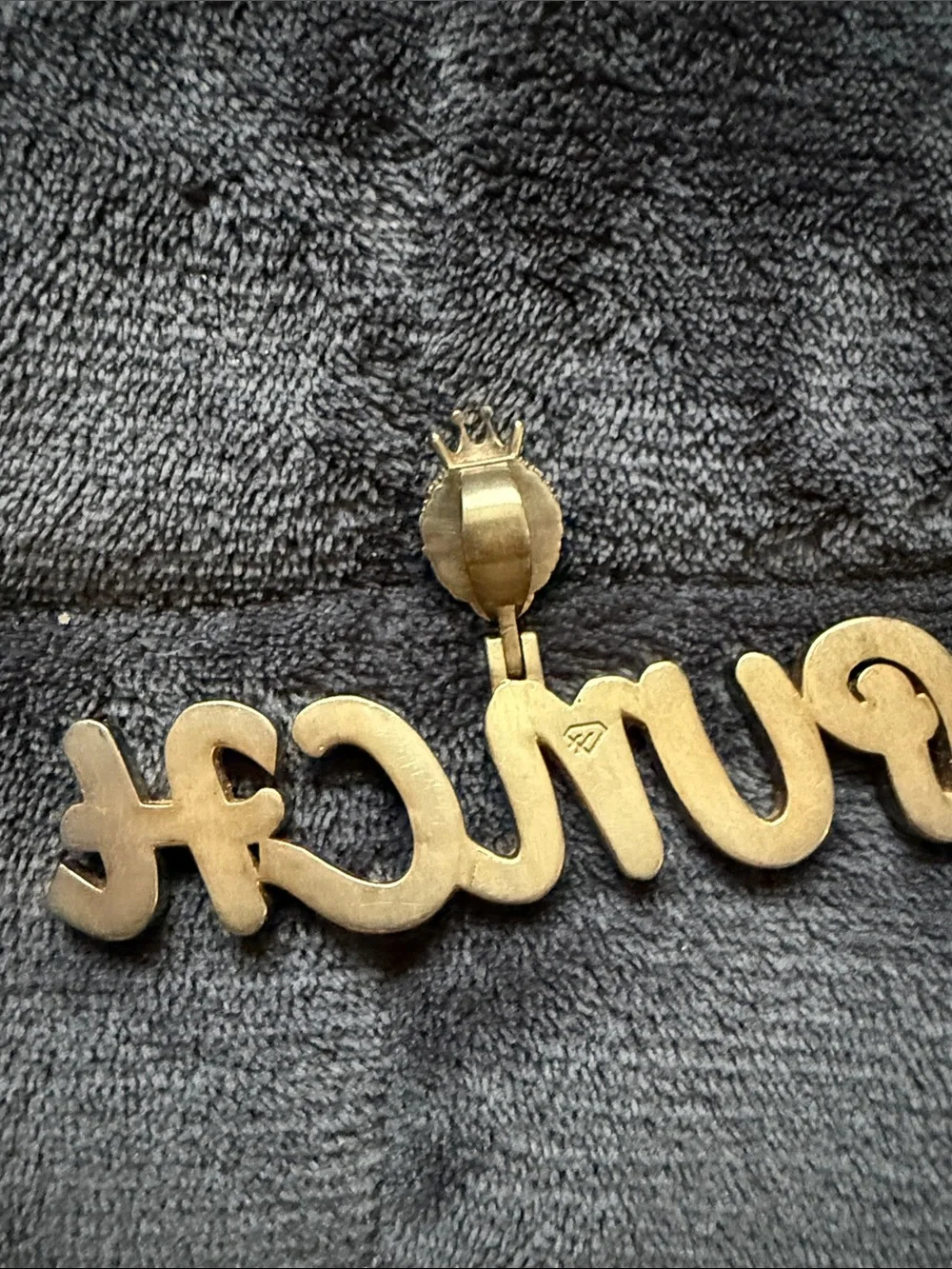 Gold Rhinestone 'PUNCH' Script Pendant with Lion Bail